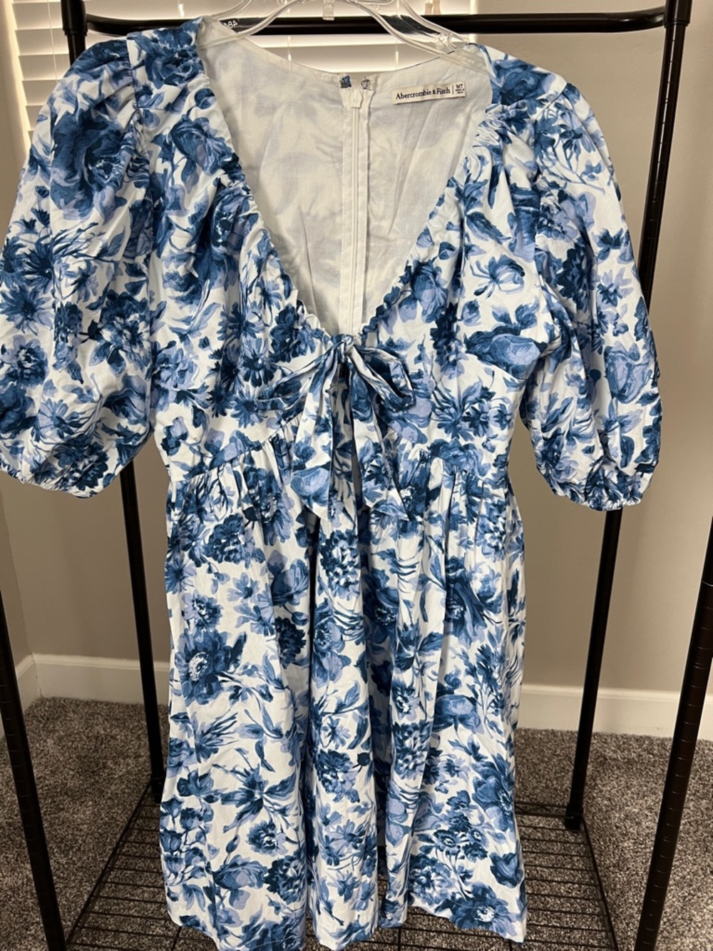 Abercrombie & Fitch White and Blue Floral Tie-Front Midi Dress